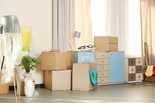 House removal van and moving boxes for an East Barnet home move