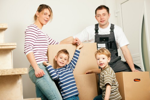 Packed boxes and furniture ready for removals service