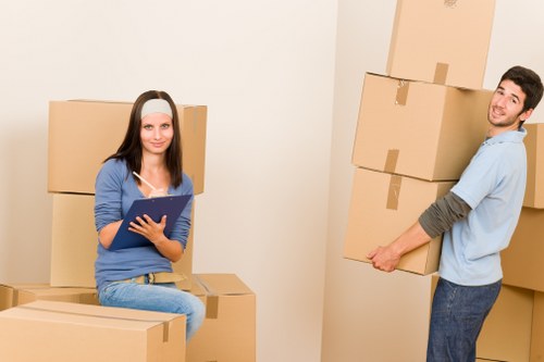 Packed boxes and furniture prepared for a local move